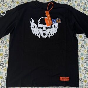 Heron Preston Black Tee with White Skull